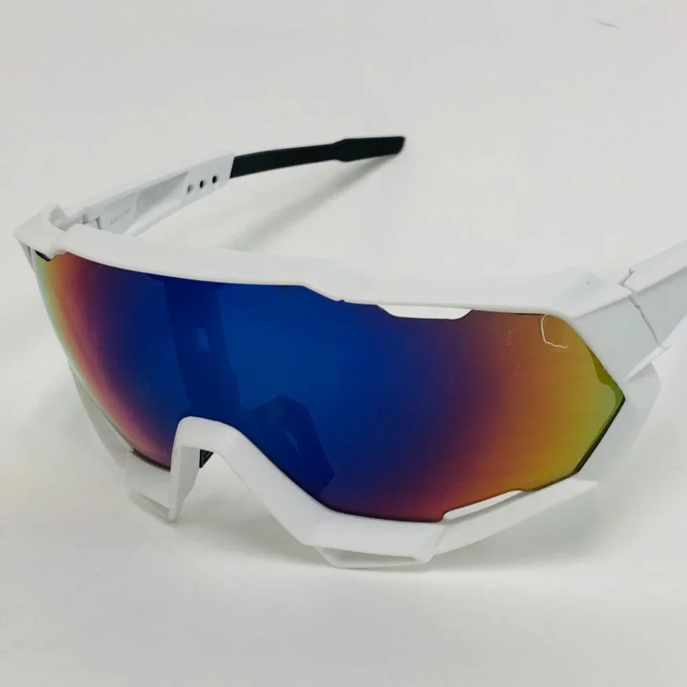 Sport Men Sunglasses Outdoor White Frame Blue Mirror Lens Beach Shades‎ Lentes